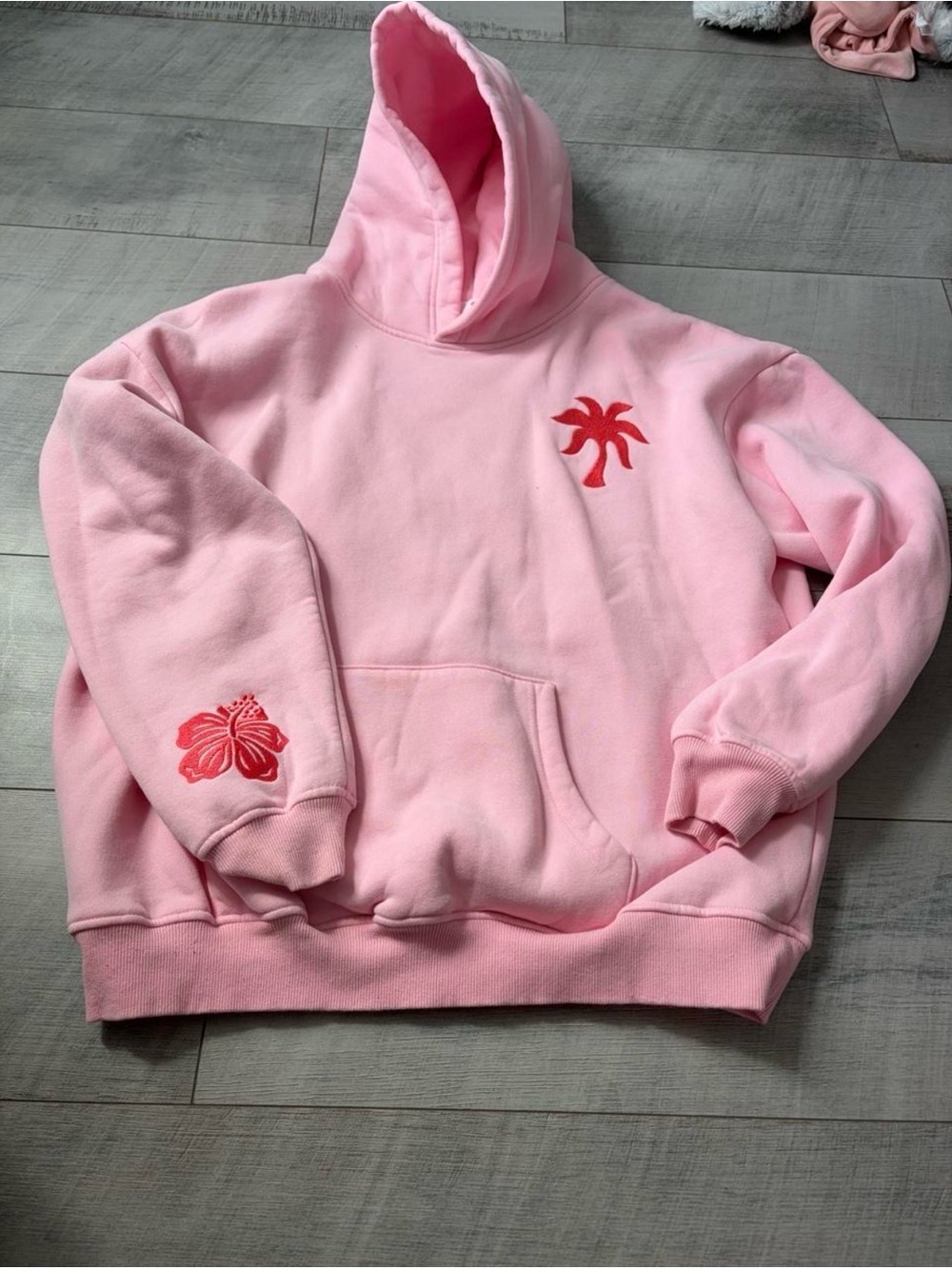 Pink Palm Puff Women's Pink Graphic Hoodie Sweater - Picture 2 of 6